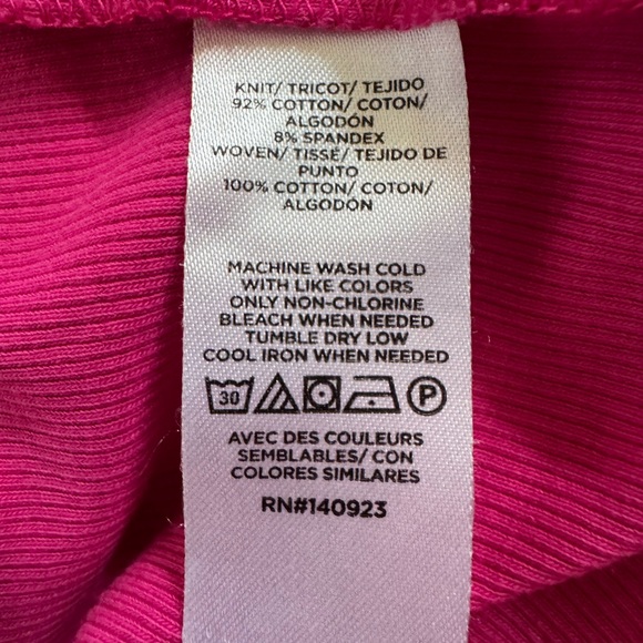 Loft Fuchsia Eyelet Short Sleeve Mixed Media V-Neck Top - Picture 8 of 11